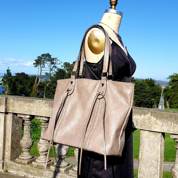 Antik Kraft Handbags - Oversized Taupe Vegan Leather Tassel Tote